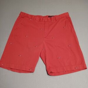 Greg Norman Shorts Mens 40 Red All Over Shark Logo Embroidered‎ Golf Cotton Flat